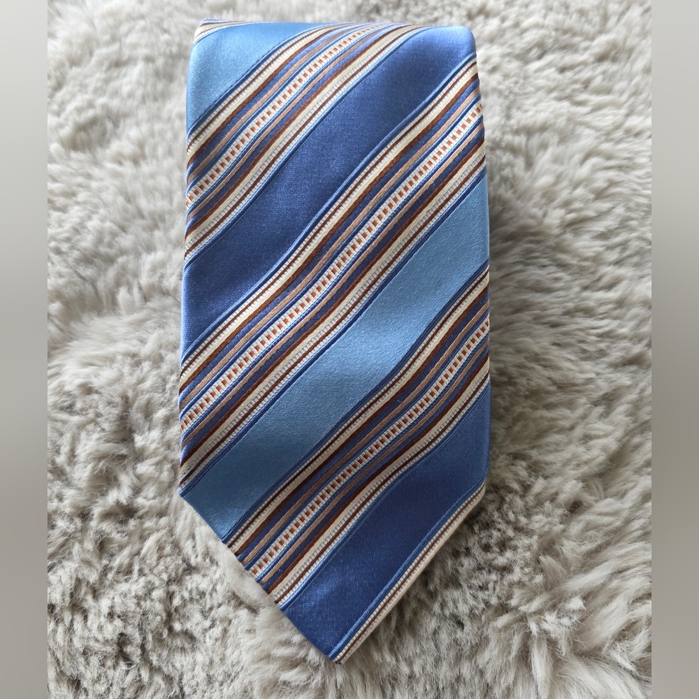 🚫SOLD🚫 Vintage Ermenegildo Zegna Blue Striped Silk Cotton Tie Made in Italy